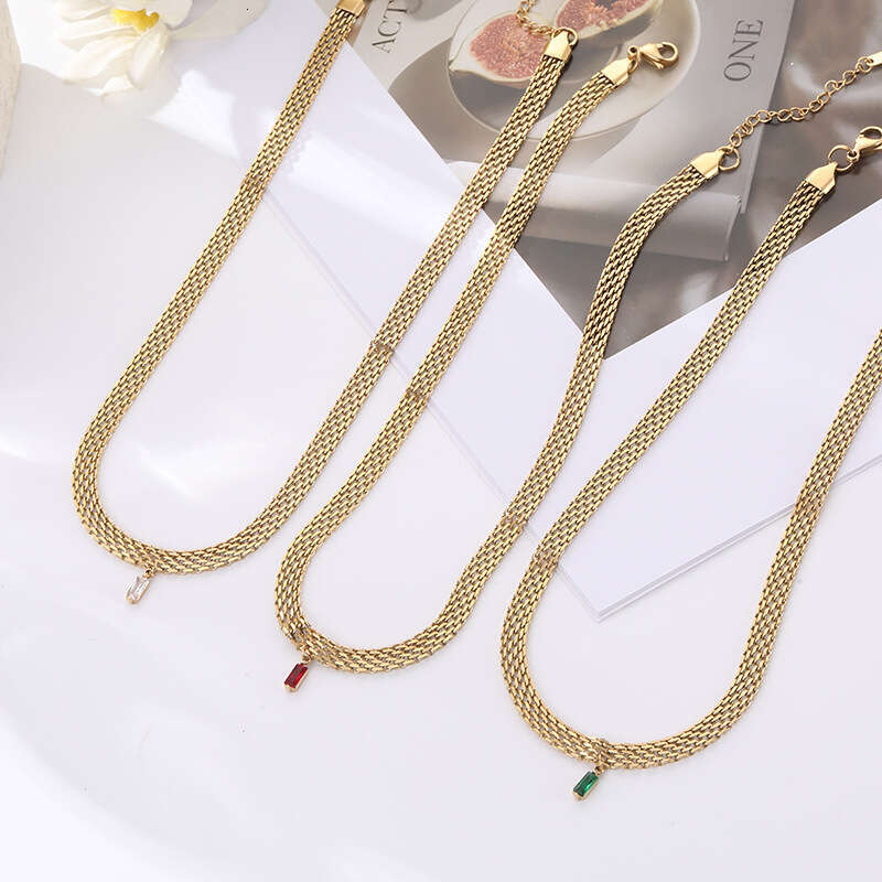 DHcollections Ins Niche Design Chain Inlaid Snake Bone for Women Gold-Plated Non-Fading Titanium Steel Necklace