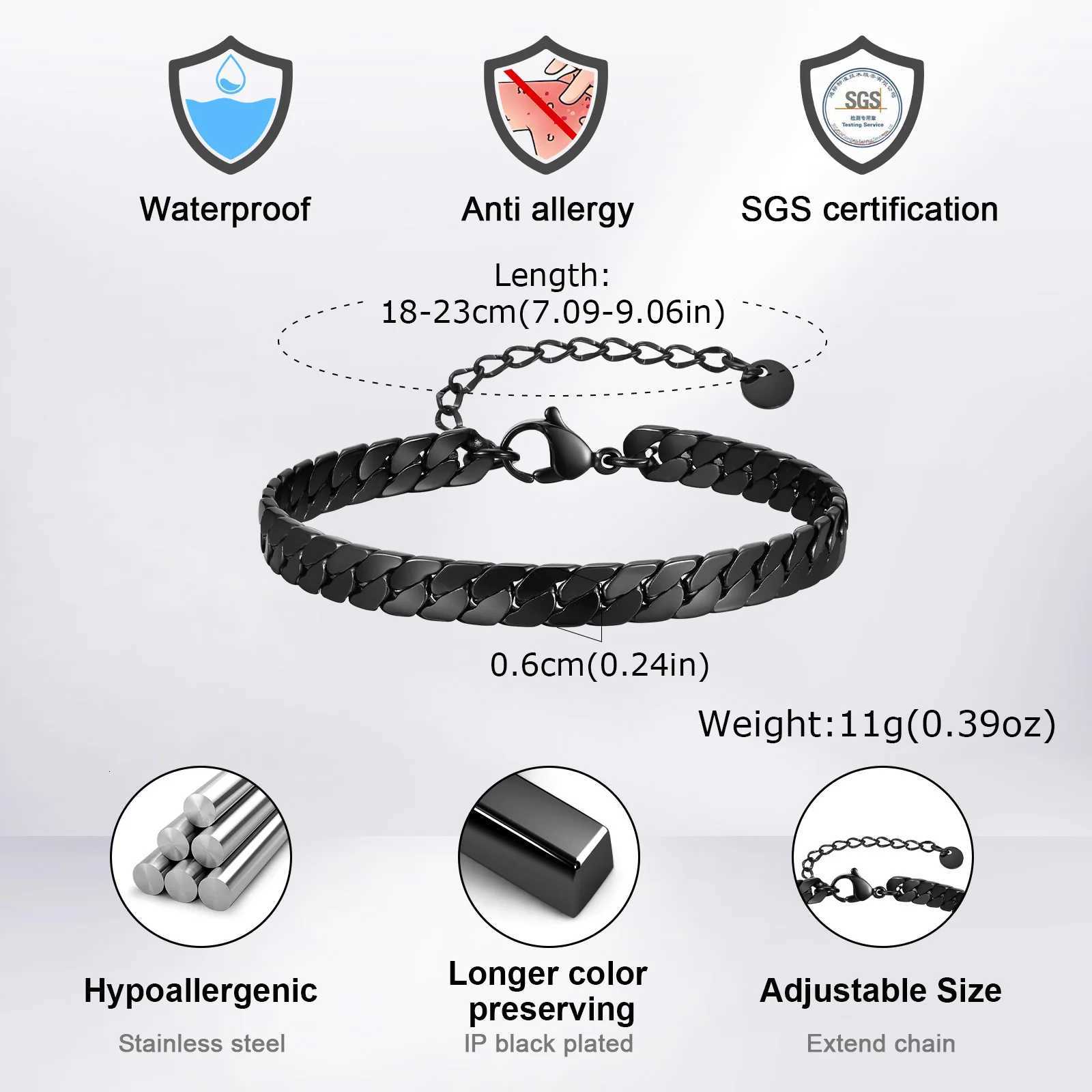 Flat Cuban Chain Bracelets for Men Boys Adjustable Stainless Steel Links Wristband Classic Male Accessories Jewelry Gifts W250728