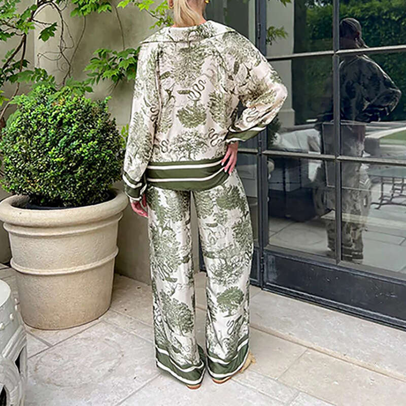 Summer New Casual Loose Elegant Fashionable Printed Women's Pants Set B5