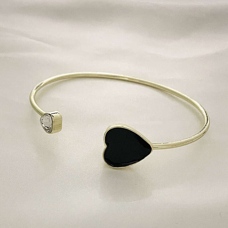DHCollections Adjustable Heart Bracelet - Trendy Korean-Style Cuff Bangle with Crystal Accents for Women (Red/Black, 8.4g Lightweight)