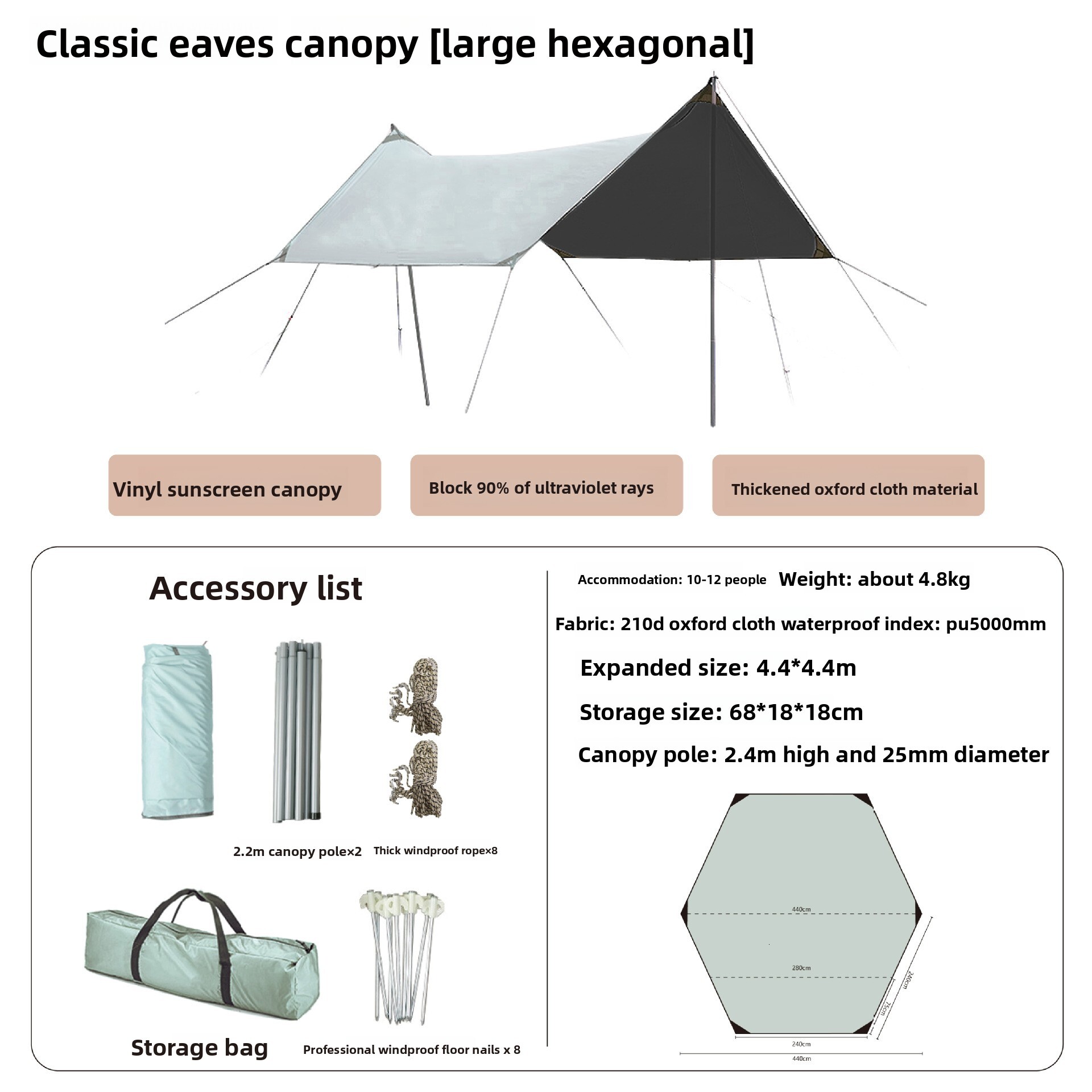 Extra Large Outdoor Canopy Tent Sunshade Camping Picnic Black Coating Windproof Ultra-light Portable Gear Equipment