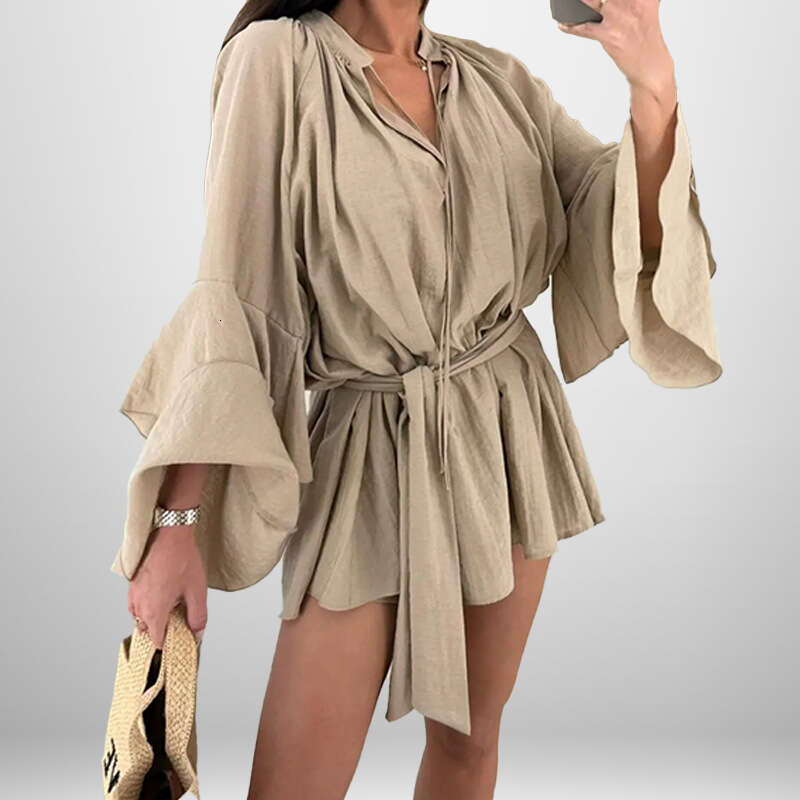 New Elegant V-Neck Flared Sleeve Dress B5