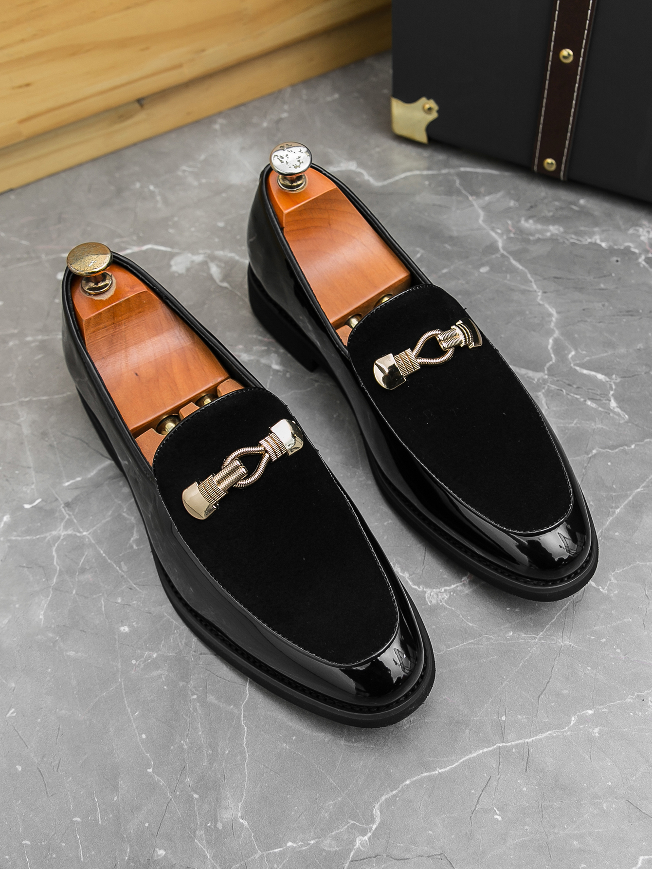 2089-- International trade plus size Le Fu shoes men's 2025 spring and autumn new suede bean shoes European and American men's shoes patent 