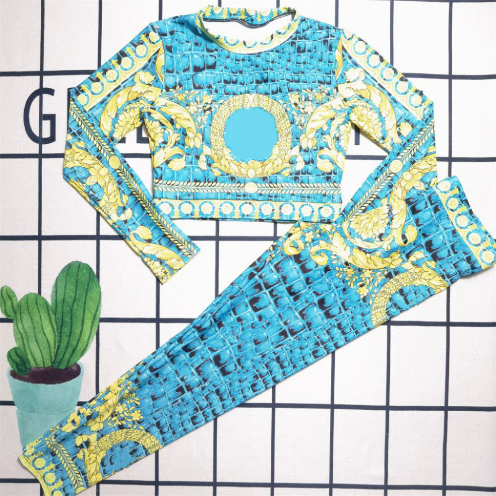 Women's Activewear 2-Piece Set Breathable Long Sleeve Sports Top with Elastic Waist Trousers High Stretch Yoga Leggings Sets for Gym Training Jogging