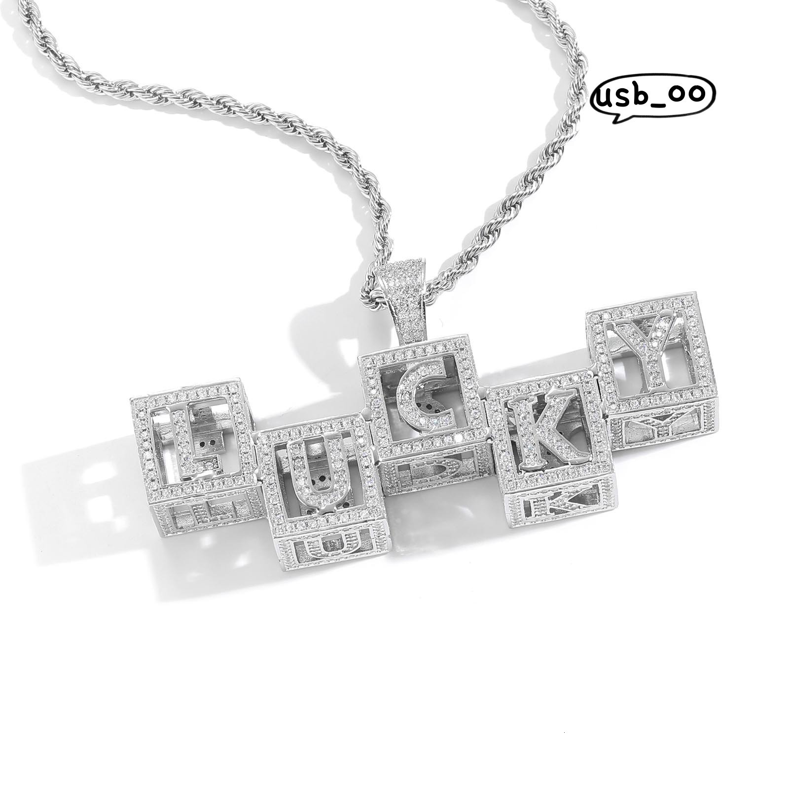 Dice Cube DIY Splicing Hollow Letter Pendant Necklace Copper Inlaid Moissanite Fashion Name Necklace Couple Custom Hiphop Pendant