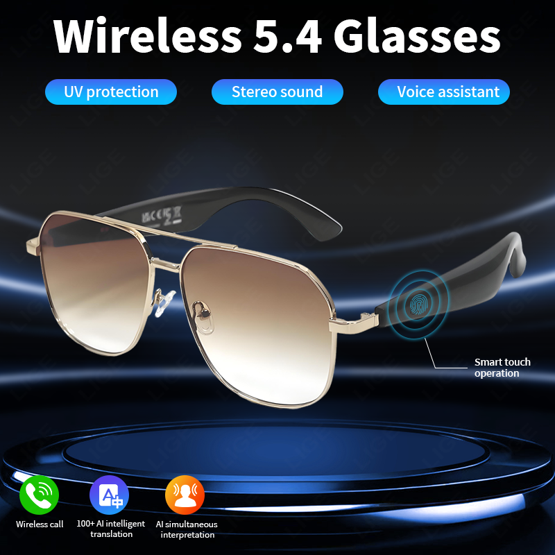 LIGE wireless smart glasses, multi-functional sports glasses, sunglasses, goggles, AI smart translation glasses Wireless call music control
