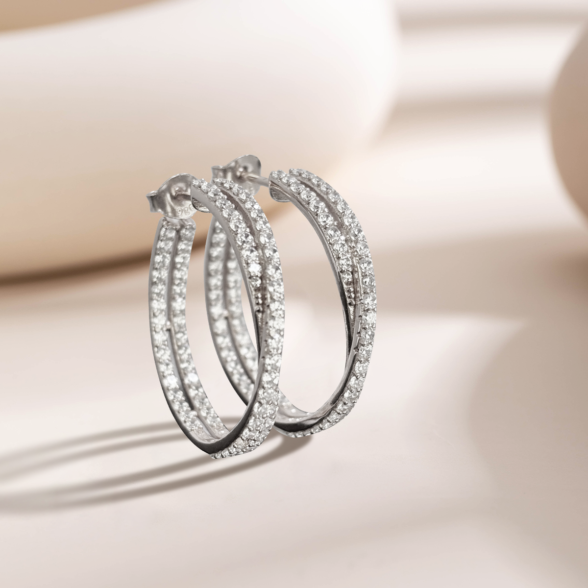 Round retro twisted diamond hoop earrings; small circle earrings; 925 silver material; party jewelry