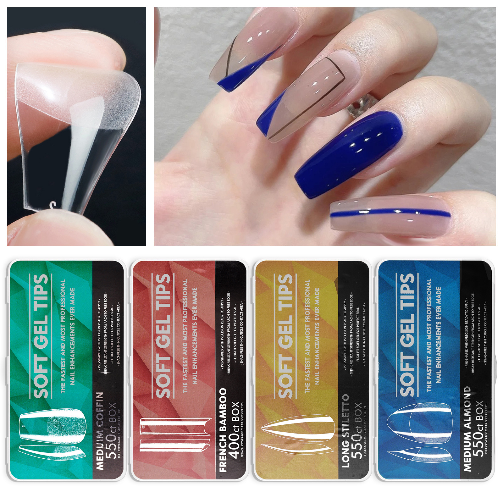 False Nails No Trace Frosted Porcelain White Box Manicure Piece Ultra-thin Long Water Drop Almond Free Engraving and Grinding Fake Nails 500pcs/box