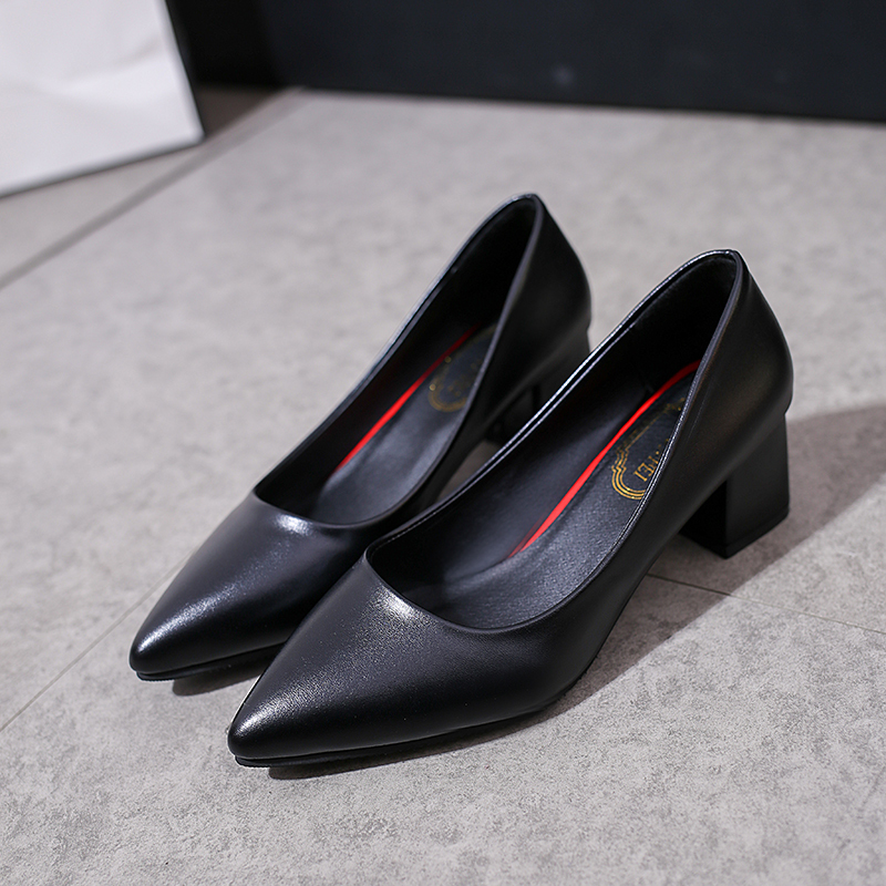 1181 Women's Fashion Office Heels with Arch Support, Low Thick Heels with Closed Toes, Comfortable Pointed Dress, Office Heels