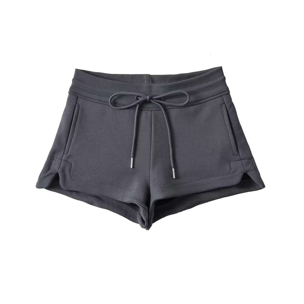 Spring Summer American Style Low Waist Sports Casual Drawstring Tie Shorts For Women With Small Slit And Hip-Hugging Hot Pants Trend B5