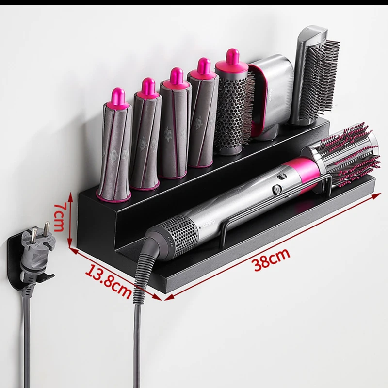 Wall Mount Bathroom Storage Organizer Bracket Stand with Adhesive Hair Dryer Curling Iron Accessories No Drill Airwrap Holder