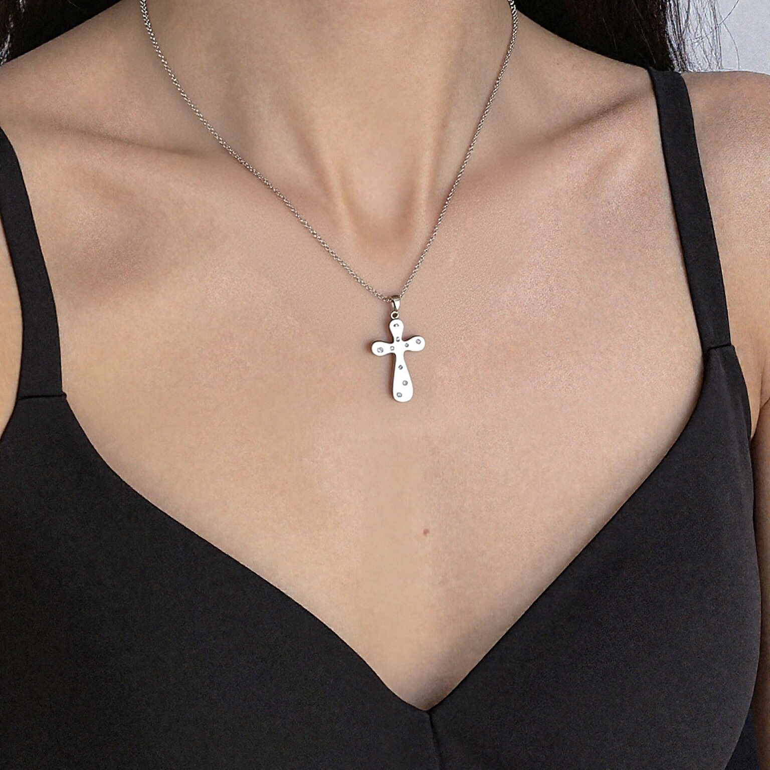 925 silver inlaid with high-quality shiny zircon white gold pendant necklace