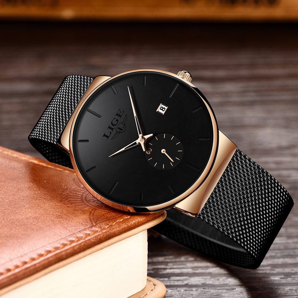 LIGE 2024 Luxury Men Watches Waterproof Ultra Thin Date Clock Male Steel Strap Casual Quartz Watch Men Sports Wrist Watch Man Local warehouse
