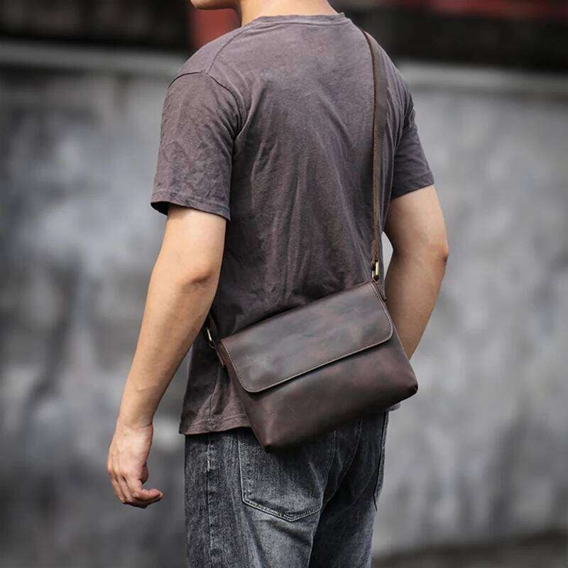 Crossbody Bags For Men Simple Vintage And Popular First Layer Cowhide Hardware Magnetic Buckle Men's Wrapped Flap Shoulder Bag