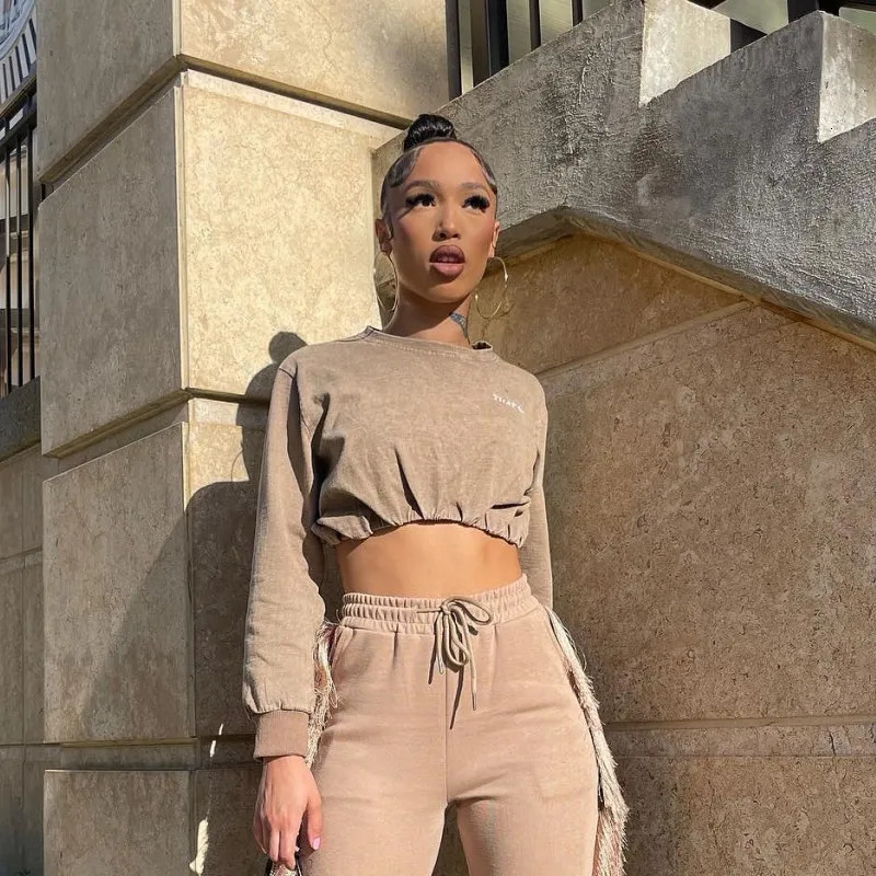 oshfall Autumn High Street Women Coat Casual OCollar Hollow Out Fashion Letter Embroidery Long Sleeve Hoodies Streetwear 250709