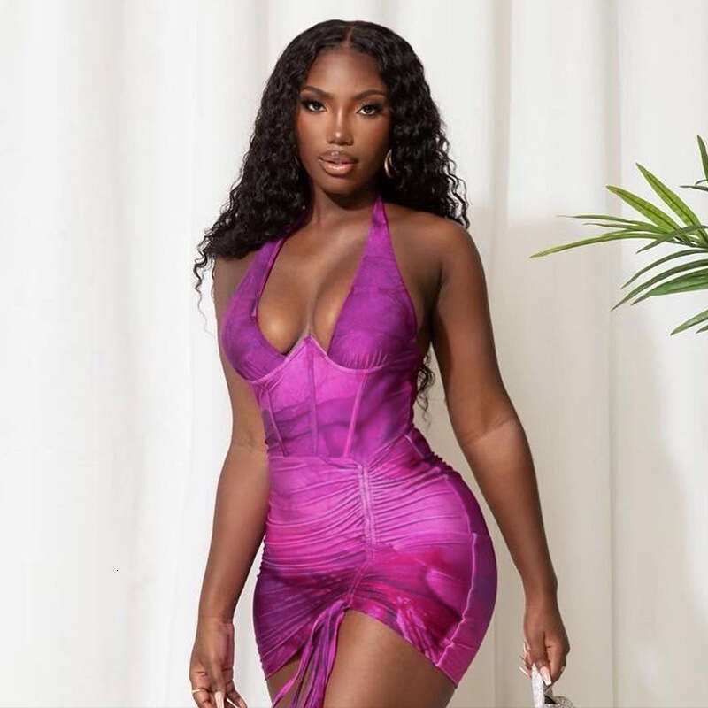 Women's Clothing Spring And Summer New Printed Sexy Tight Bodycon Dress B5