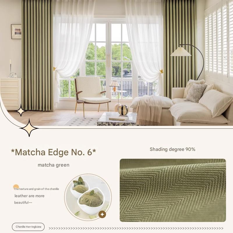 YL-36530 new chenille herringbone curtain high temperature setting modern simple finished living room bedroom blackout curtain