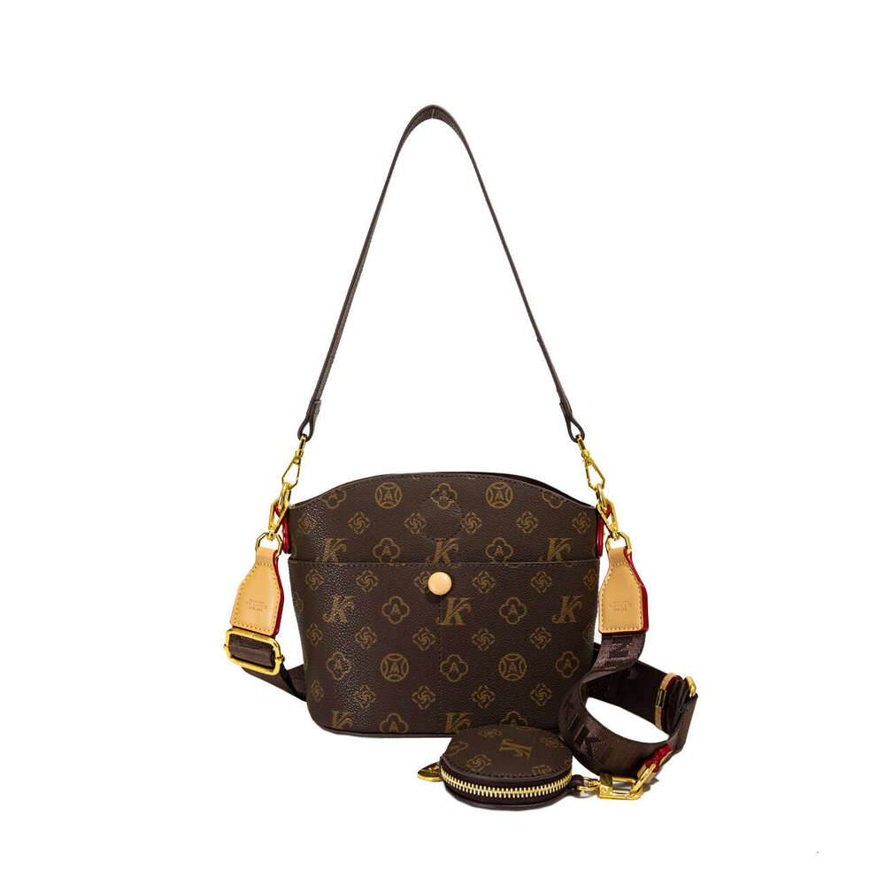 Monica Qiqi Light Wide Strap Live Trend New Fashion Monogram Single Shoulder Bucket High-end Crossbody Bag for Women