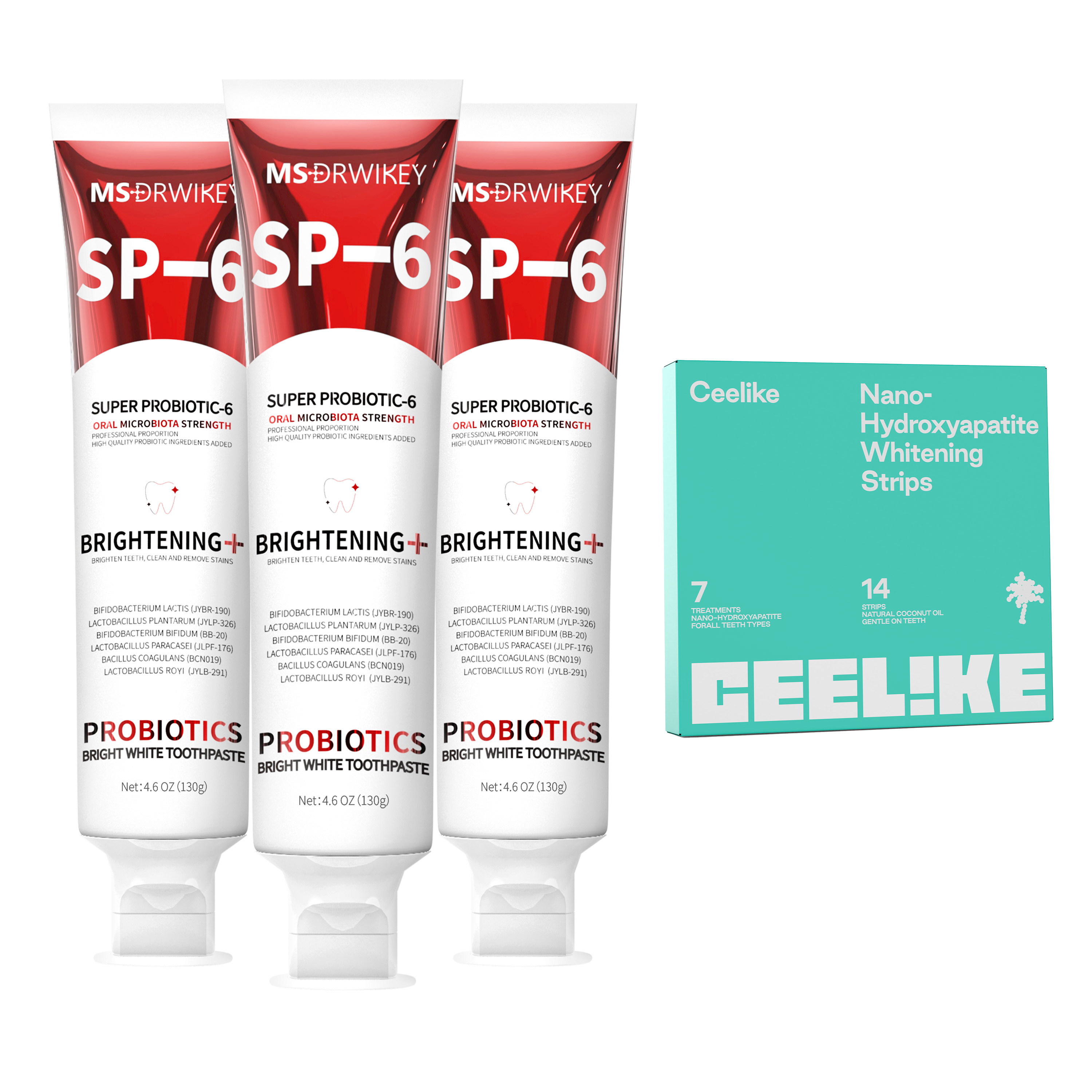 CEELIKE SP-6 Whitening Toothpaste and Teeth Whitening Strips Combo - Fresh Breath, Brightening Teeth, for Oral Care