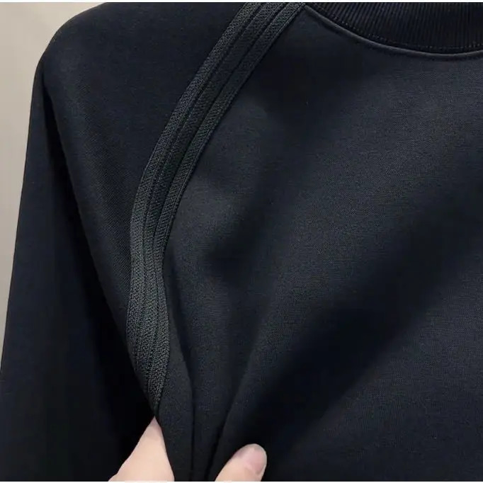 Spring Autumn Trendy Relaxed Round Neck Long Sleeve Pullover Base Layer 250709