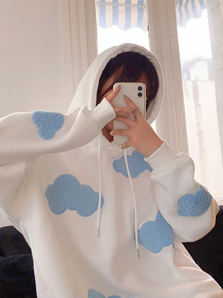 Winter Sportswear Womens Fashion Cloud Sweater with Velvet Warm Sleeve Top Temporary Hoodie Kawaii Womens 250709