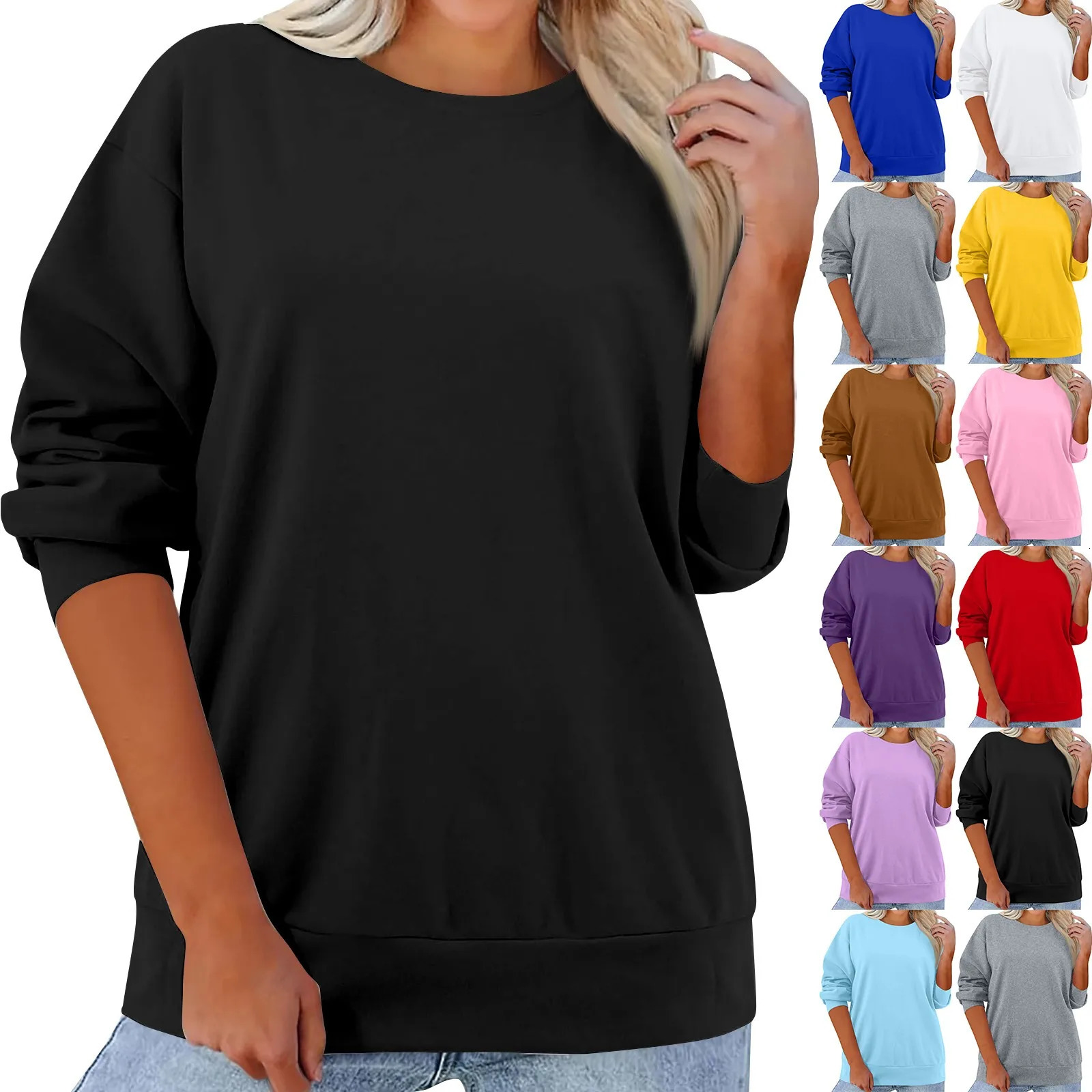 Womens Pullover Round Neck Long Sleeve Casual Solid Sporty Daily Wear Spring Summer Sweatshirts 250709