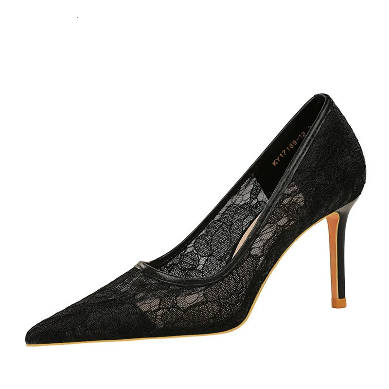 Summer Wine Red Lace Flower Women Pumps Shallow Mouth Mesh Hollow High Heel Party Single Shoes Stilettos Pointed Toe Pumps 250704