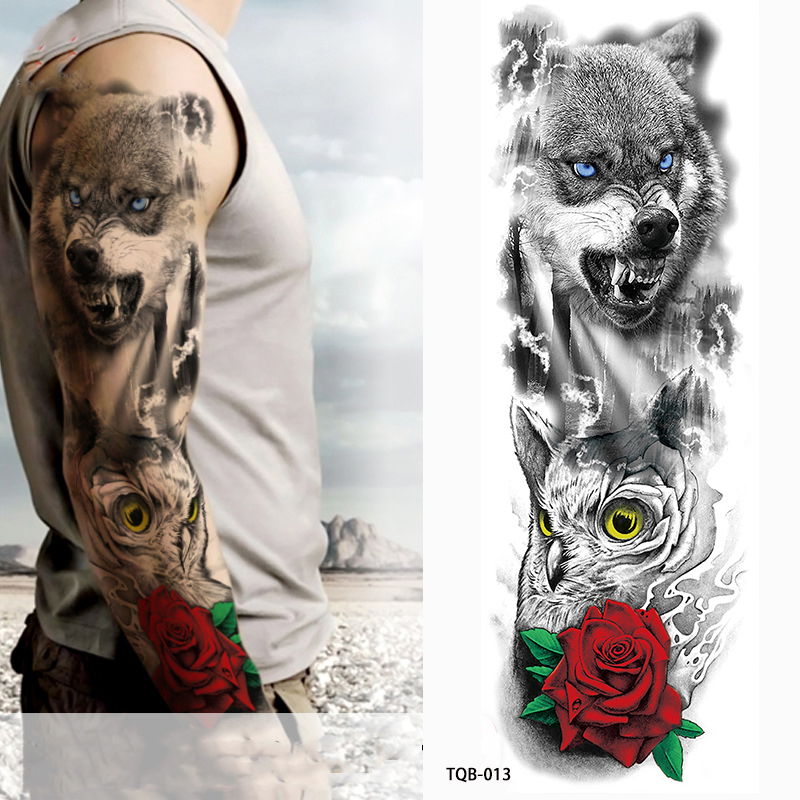 Temporary Tattoos for Man Large Size Arm Sleeve Tattoo Sticker Body Art Fake Tattoo for Women Black Forest Tatoo Wolf