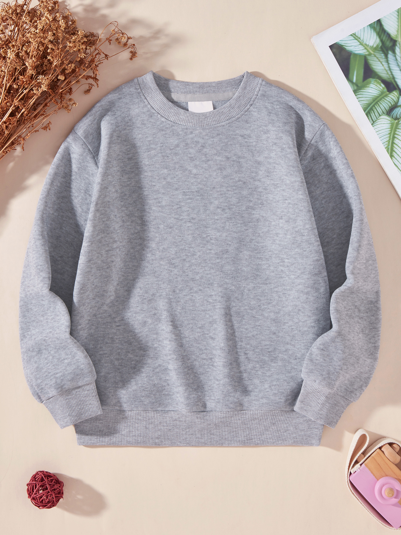 Solid color hoodless sweater for men and women with the same paragraph 2025 new spring and autumn round neck simple trend high street hoodless casual 