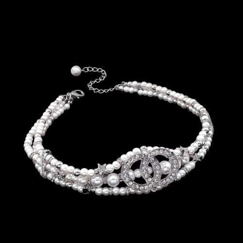 DHcollections Xiaoxiang Inlaid Double C Family Collarbone Chain Pearl Choker Necklace