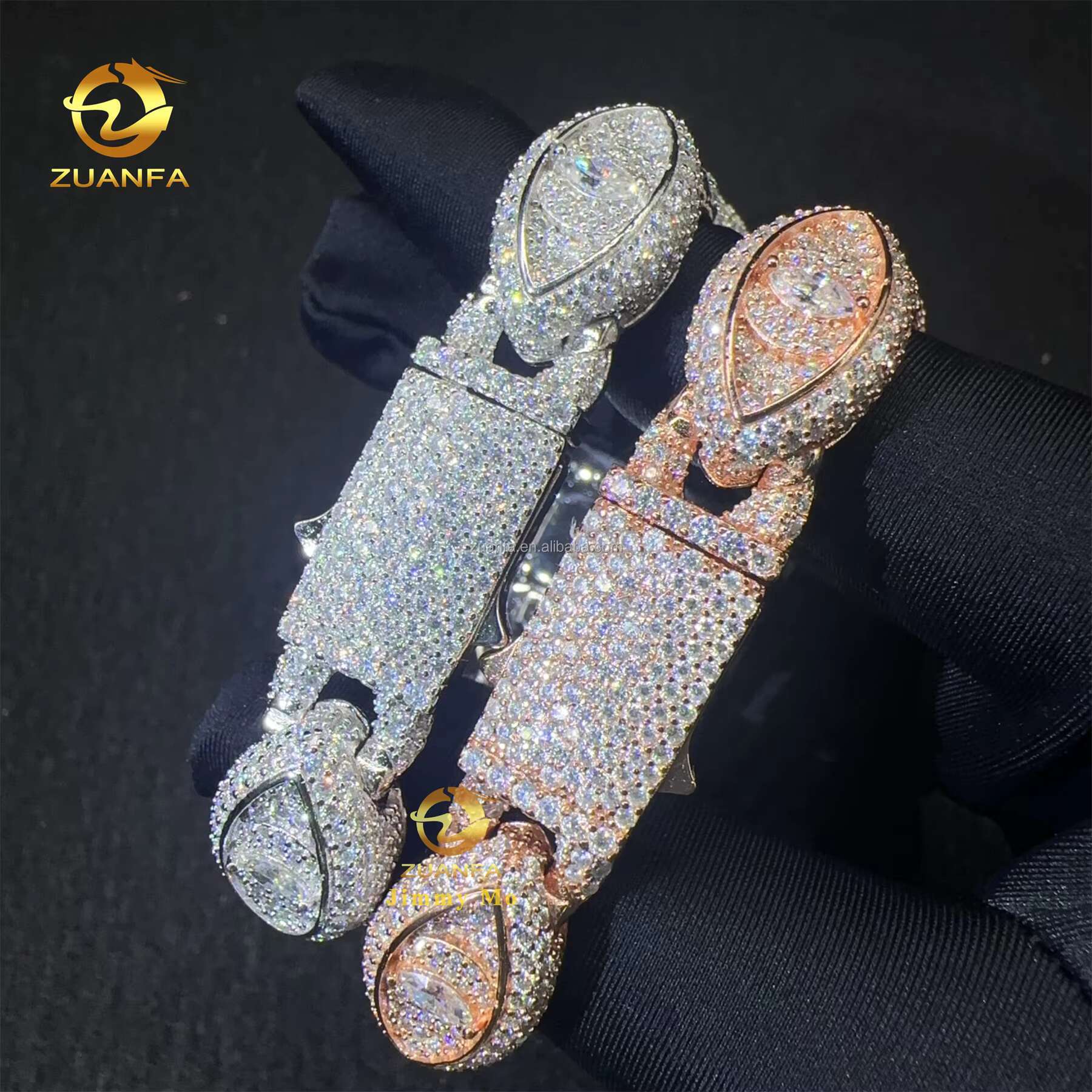 Unique Design 13mm Silver Rose Gold Plated Hip Hop Jewelry Iced Out Men Moissanite Diamond Evil Eyes Infinity Cuban Bracelet