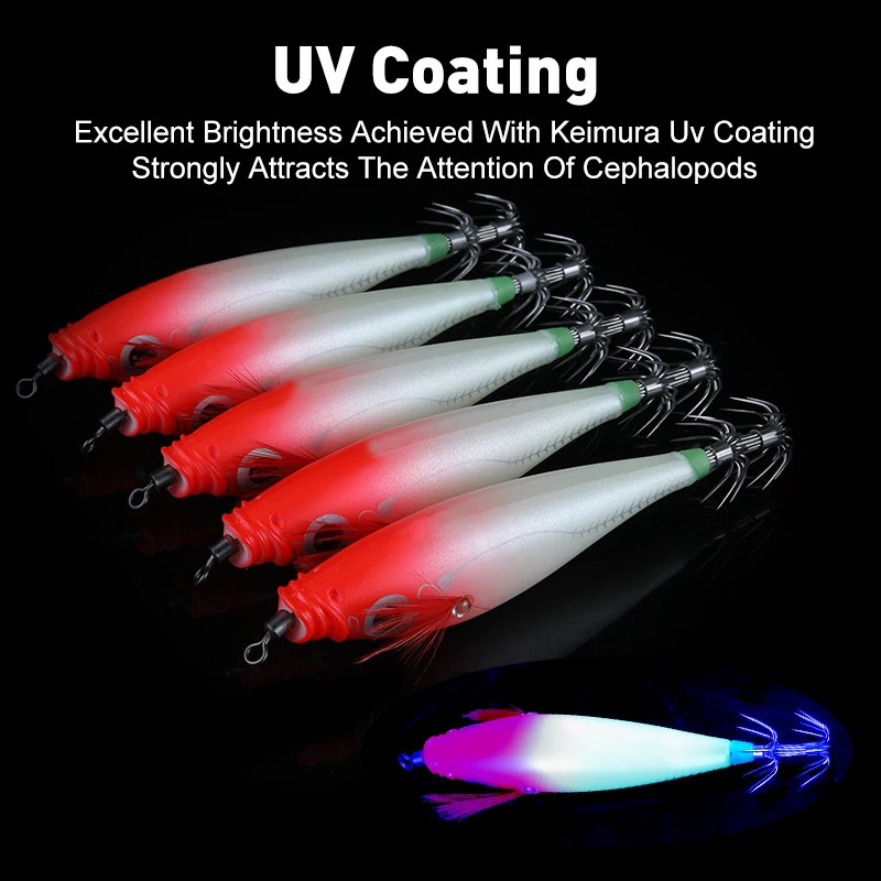 LEYDUN Luminous Horizontal Squid Jig Wood Shrimp Hook 5pcs Fishing Lures Octopus Cuttlefish Saltwater Baits y250708