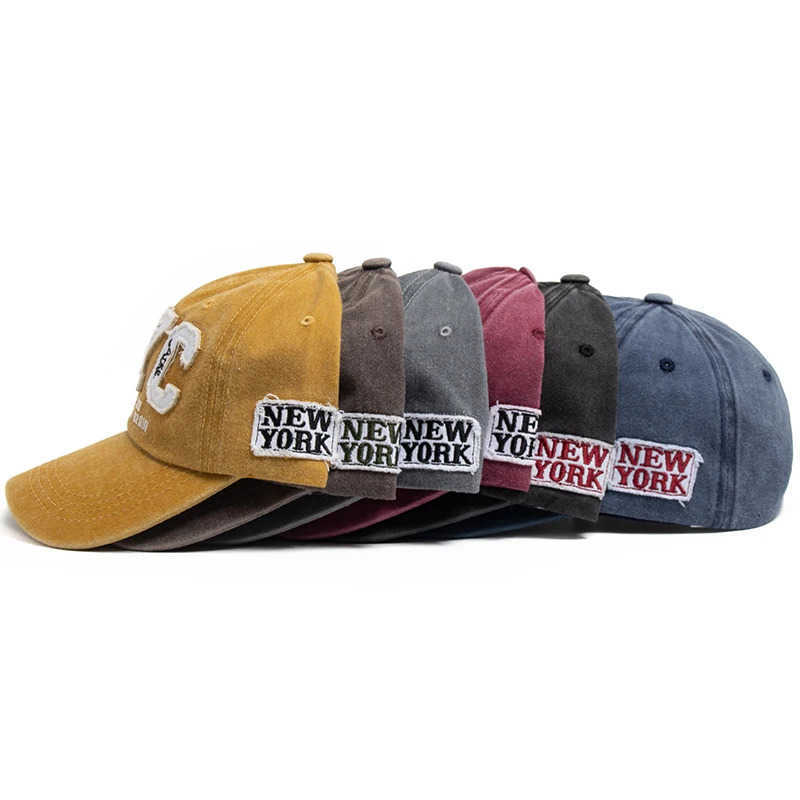 New Vintage Big Letter NYC Baseball Cap Men Cotton Washed Spring Autumn Visor Soft Snapback Fashion Hat For Women M250710