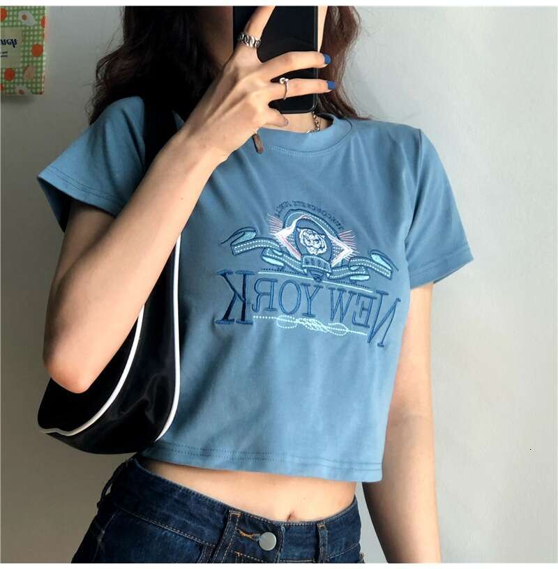 Sleeve T-Shirt For Women Summer New Korean Internet Celebrity Super Popular Hyuna Style Short Embroidered Slim Fit Student Top B5