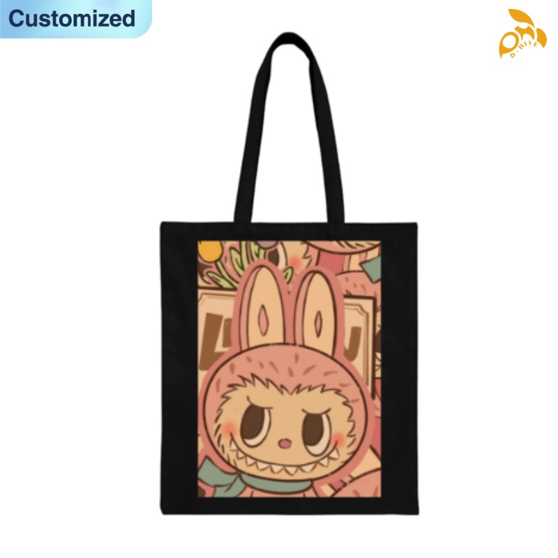 free shipping of customized fashion Canvas handbag - single-sided with labubu patterns from US