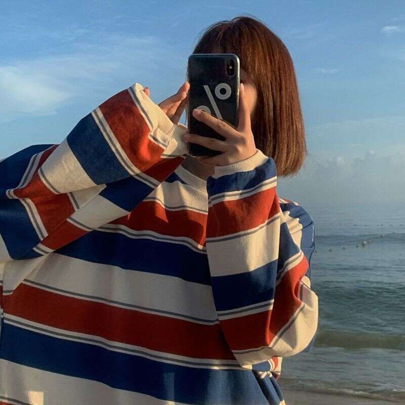 Autumn New Korean Style Loose Striped Long Sleeve T-Shirt For Women, Ins Internet Celebrity Student Versatile Thin Top Trendy B5