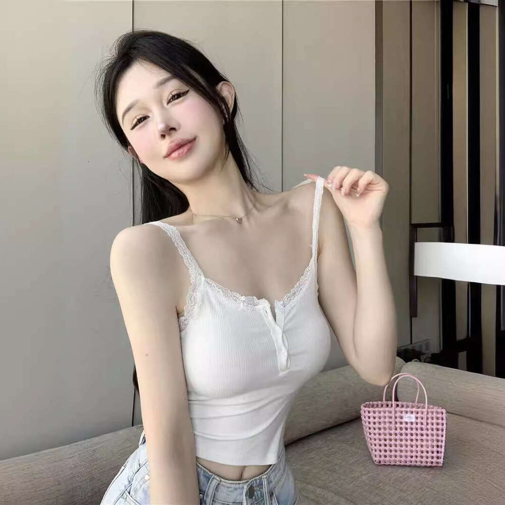 Pure Desire Style White Camisole For Women Summer Lace Trim Slim Fit Sexy Inner Short Top B5