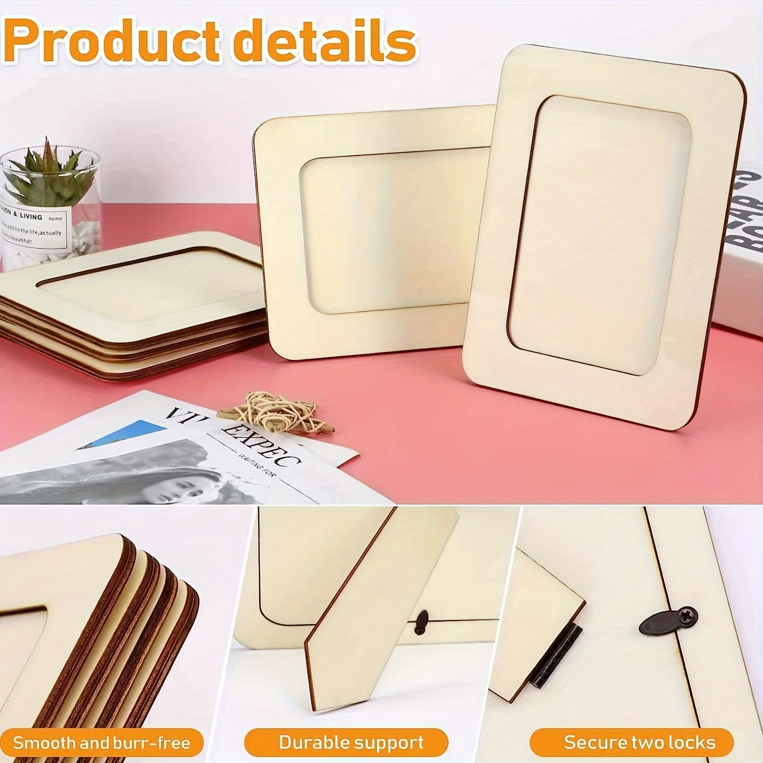 6pcs Wooden Frames for Crafts Photos Standing Postcard Picture Frame Set Unfinished DIY Keepsake Kit Decoratable Coards H260306