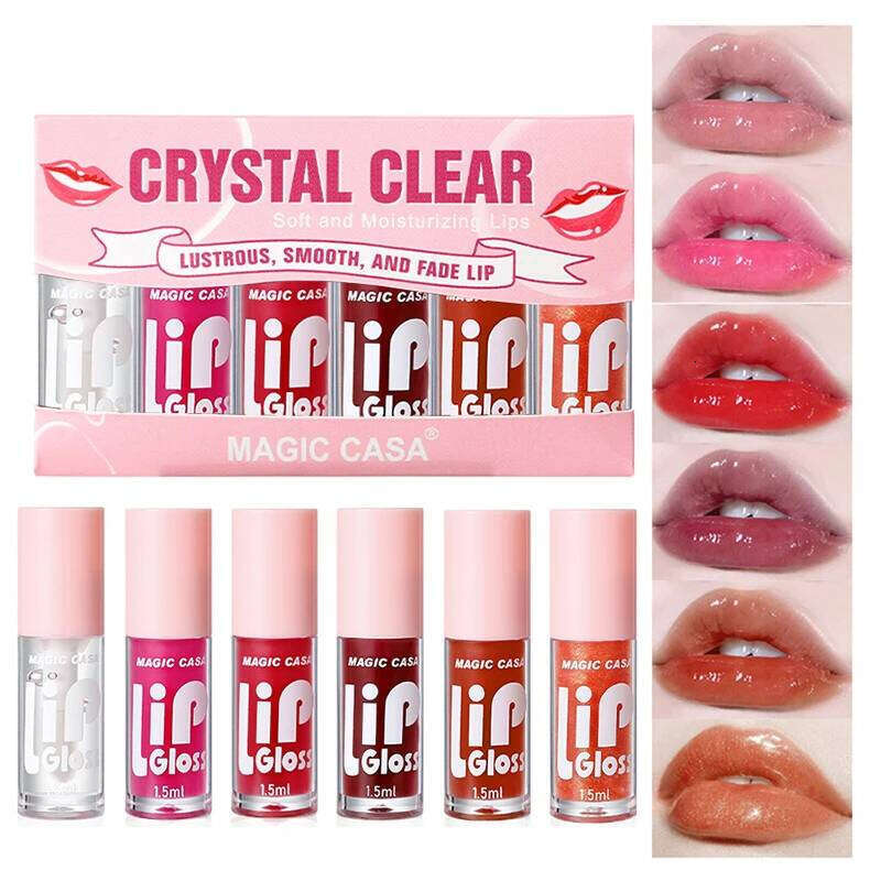 MAGIC CASA 6-Piece Set Water-Gloss Jelly Lip Oil - Plumping, Hydrating, Makeup Base, Long-Lasting Moisture X250710