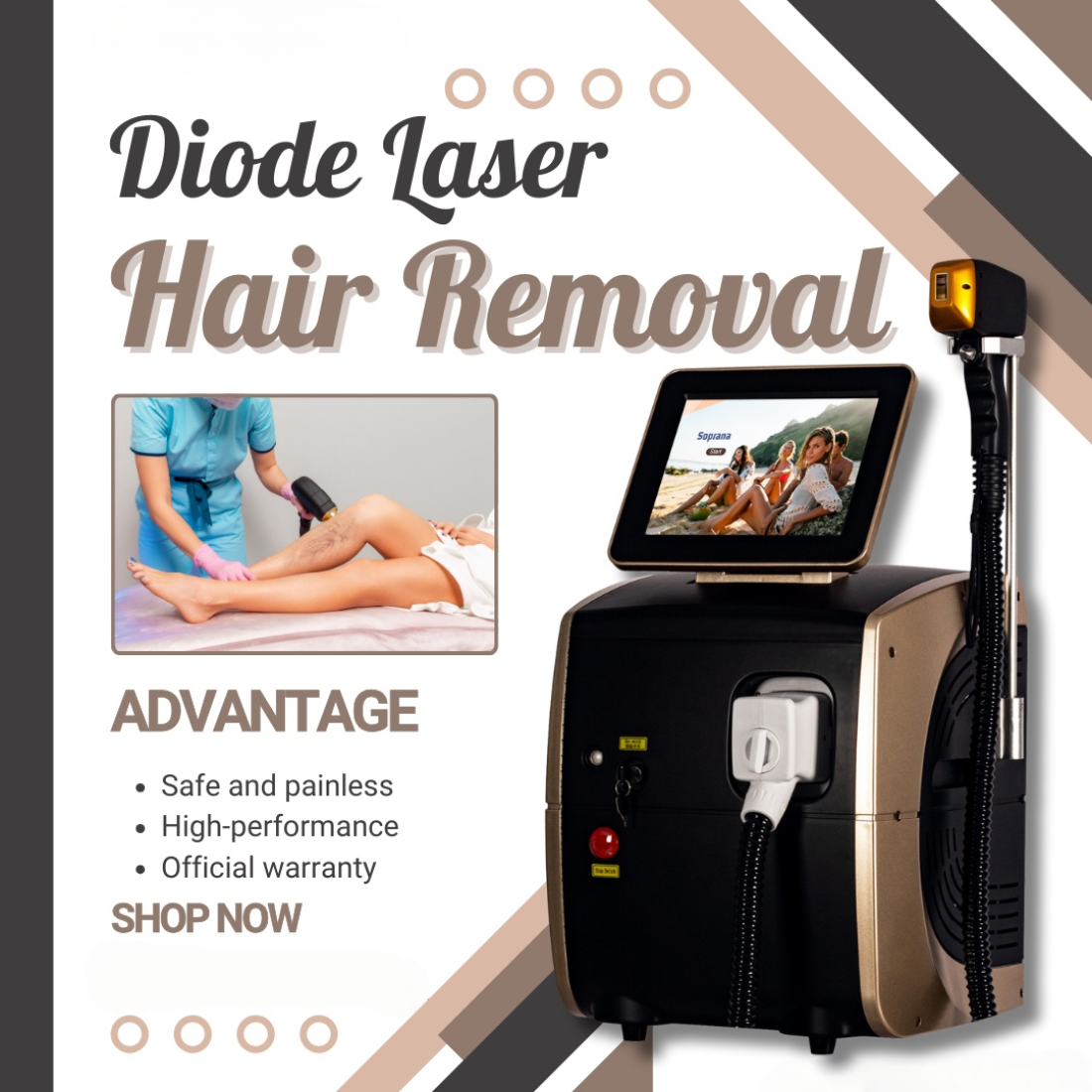 Diode Laser Hair Removal Machine Alexander Freezing Point Painless Permanent Hair Removal Device 3 Wavelength 808nm 755nm 1064nm