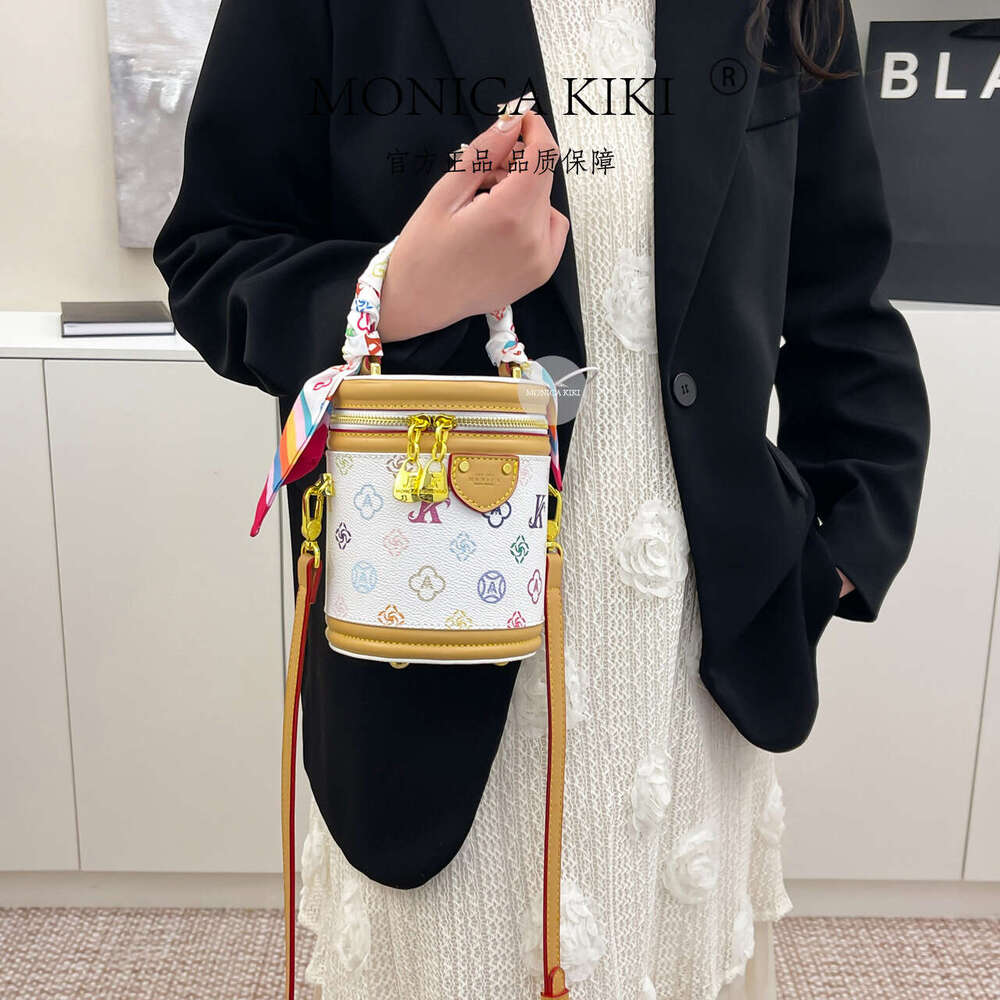 Monica Chic Monogram White Tricolor Trendy Fortune Bucket Fashion Versatile Crossbody Shoulder Bag for Women