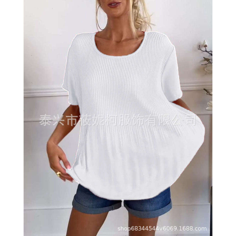 Plus Size Stylish Age-Reducing Pleated Short Sleeve Women's Summer Versatile High-End Elegant Simple Fashion Top B5