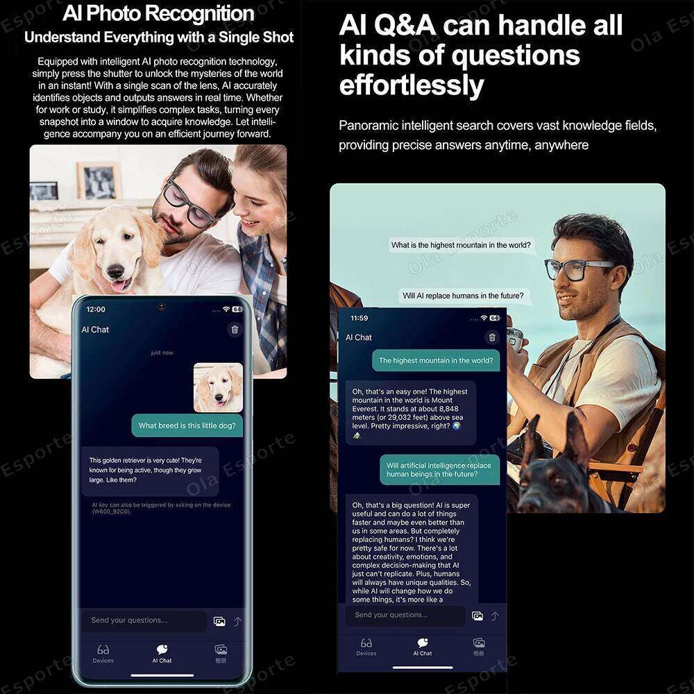 New AI Smart With Sunglasses Mini Camera Video Recorder Wireless Bluetooth Call Anti-Blue Glasses For Man Women