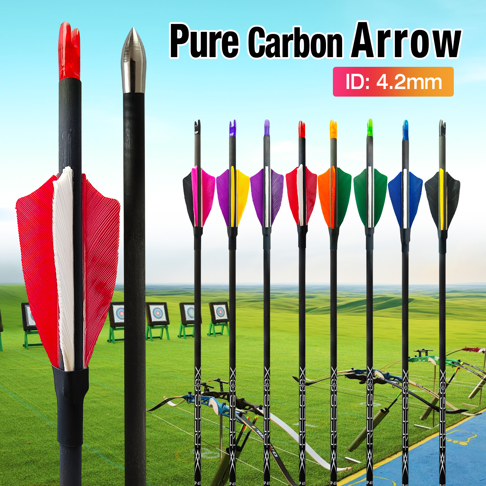 Turkey Feathers Hunting Arrows Targeting Arrows Carbon Archery 31inch 4.2mm Arrows Spine 350-1500 (12Pcs )