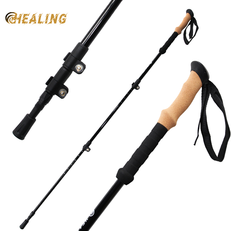 OKHEALING Carbon Fiber UD Surface Trekking Poles Ultra-light Folding Cane Portable Walking Stick with EVA Handle for Off-road Camping Mountaining Back