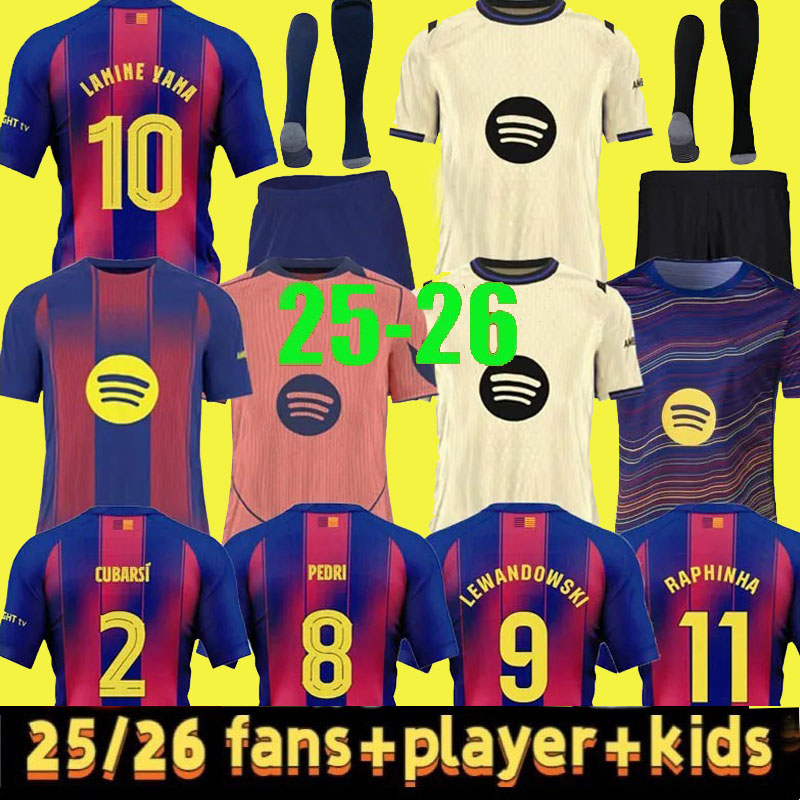 25 26 LAMINE YAMAL PEDRI GAVI Soccer Jersey Camiseta De Football Shirt LEWANDOWSKI FCB player version F. DE JONG RAPHINHA 2025 2026 Men Kids kit uniforms GOLDPLAY