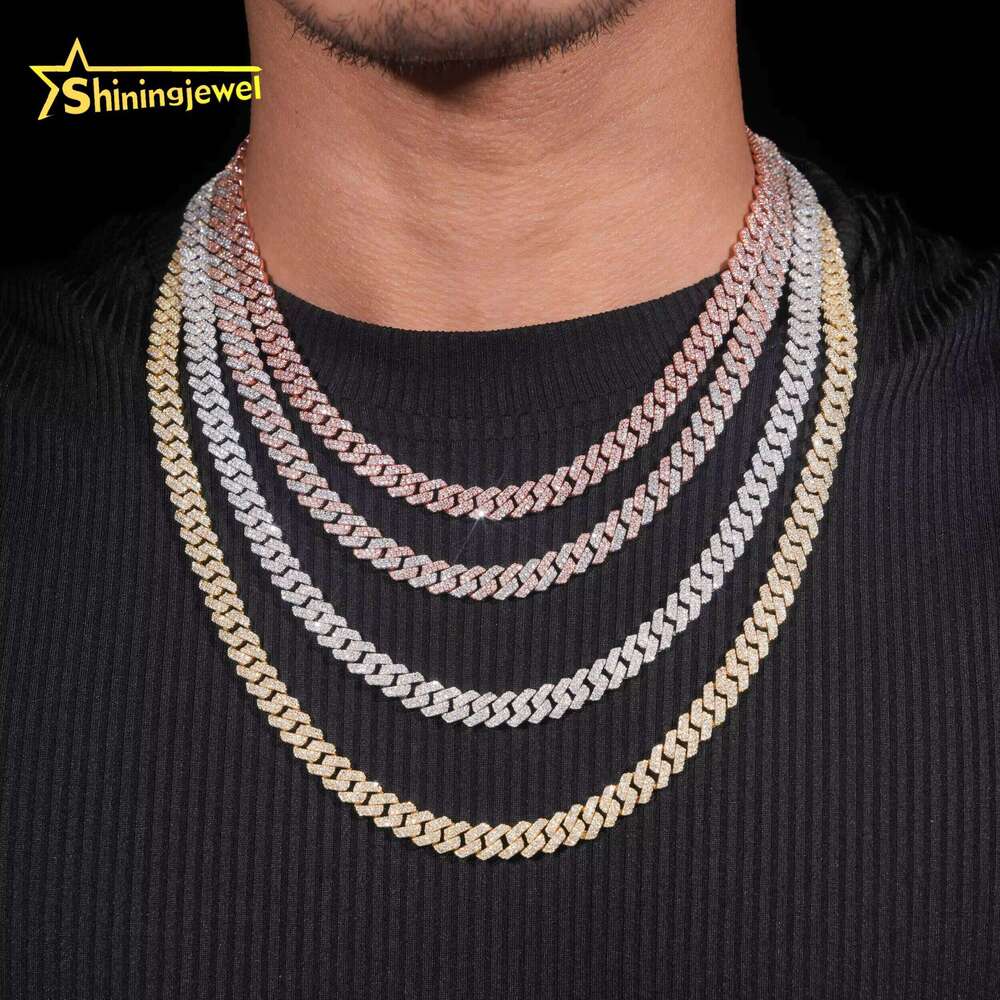 RTS 8mm Iced Out Chain Sterling Sier Gold Plated Pass Test VVS Moissanite Cuban Necklace
