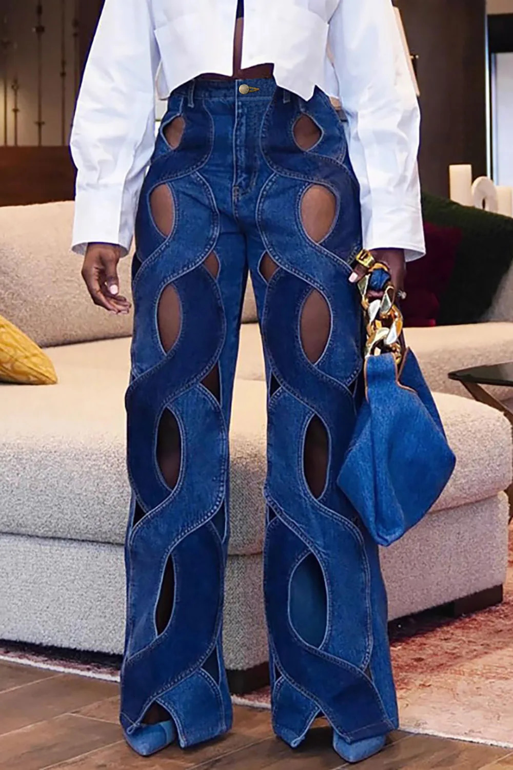 Womens Cut Out Denim Jeans Plus Size High Waist Y2K Fashion Sexy Vintage Casual Spring Straight Leg Pants y250628