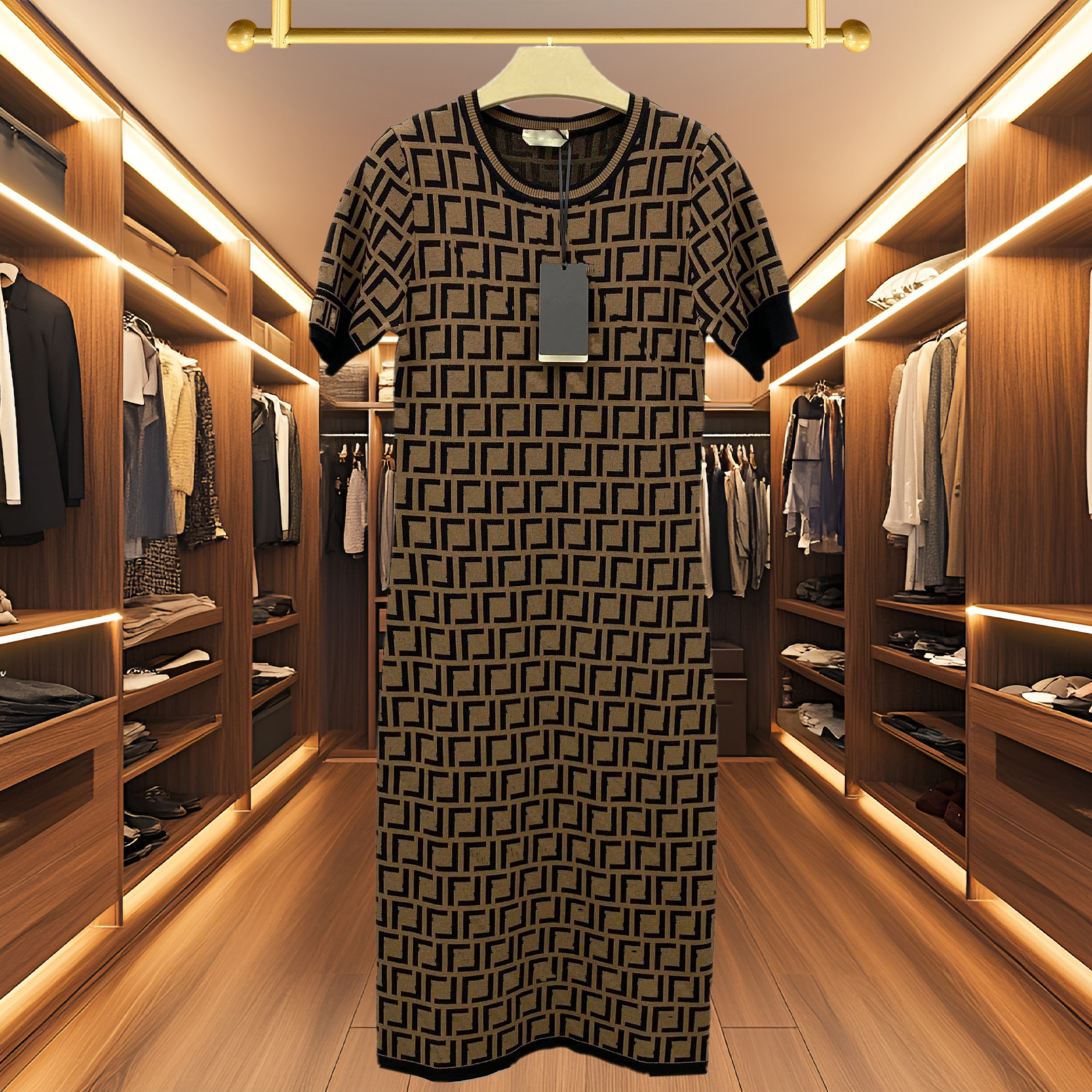 High quality designer women's dress basic casual dress classic knitted slimming straight tube short sleeved dress fashionable outdoor style