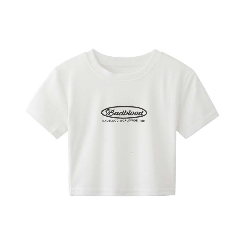 Black Letter Print T-Shirt For Women Summer New Slim Fit Versatile Hot Girl Short Sleeve Top B5